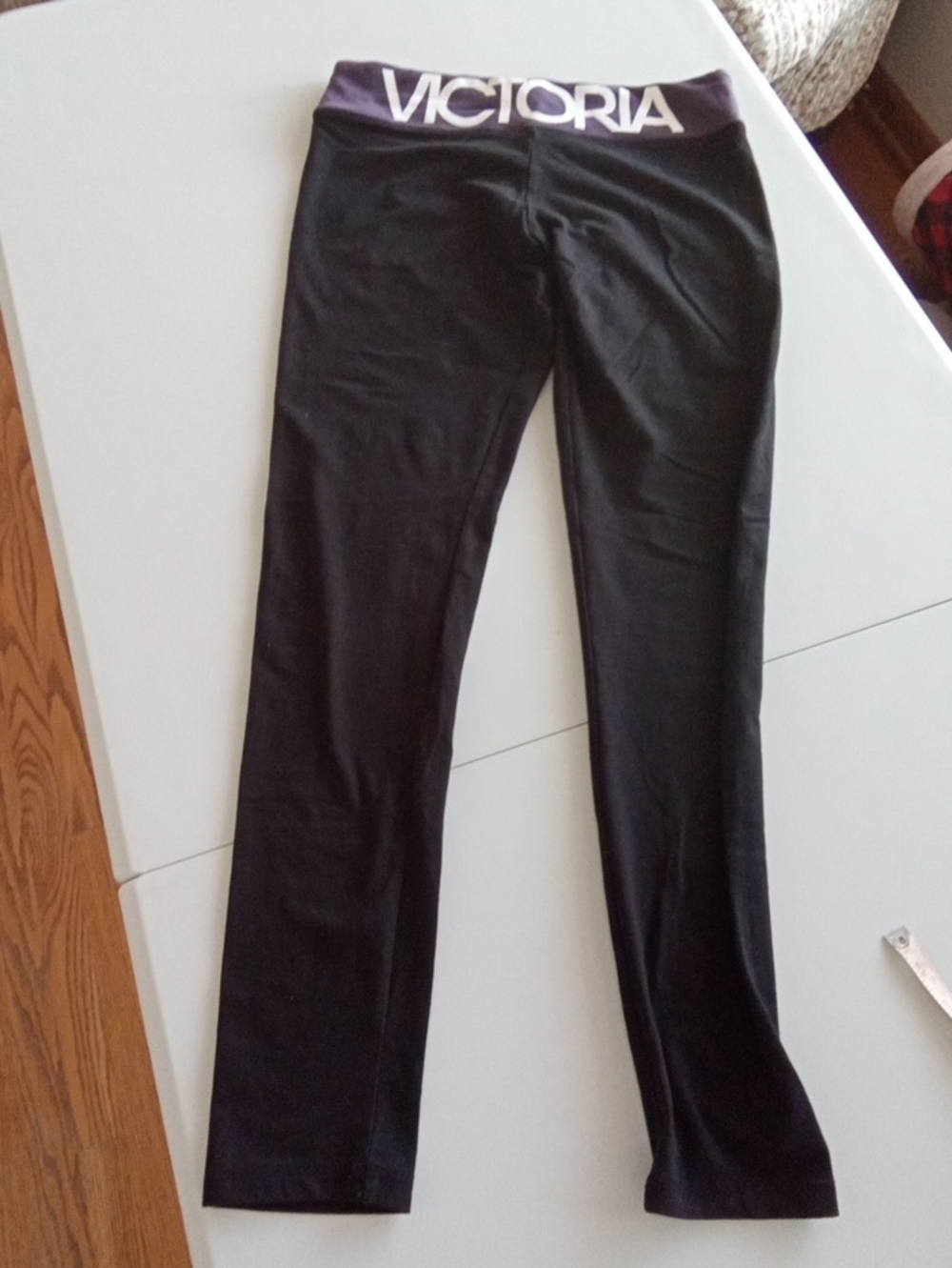 Victoria's Secret Black Leggings with White Logo Waistband